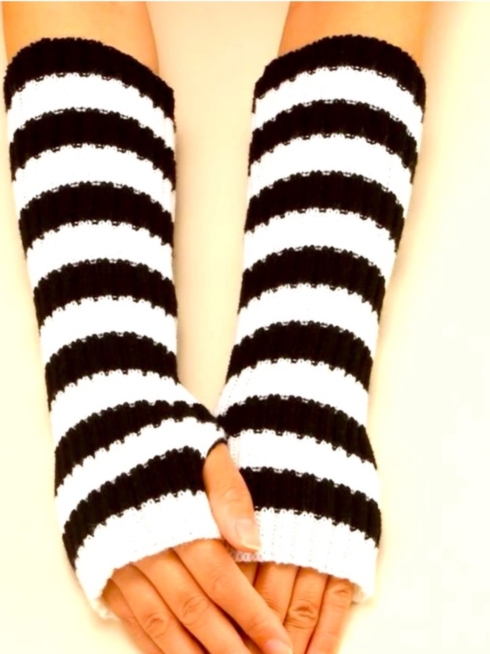 Striped Black and White Arm Warmers